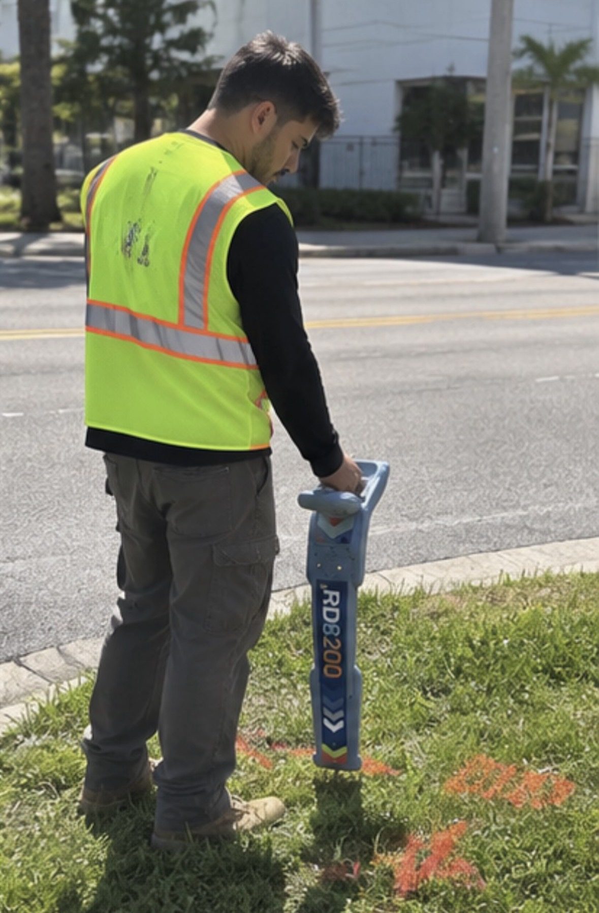 Tracing a buried line with an RD8200 electromagnetic locator before any ground is opened.