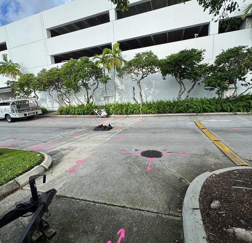 Utility designated and marked on a Boca Raton commercial campus during SUE investigation